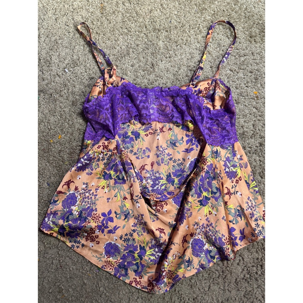 Adore Me XL Floral Lace Camisole Lingerie Top Purple Peach Adjustable Strap - Picture 4 of 4